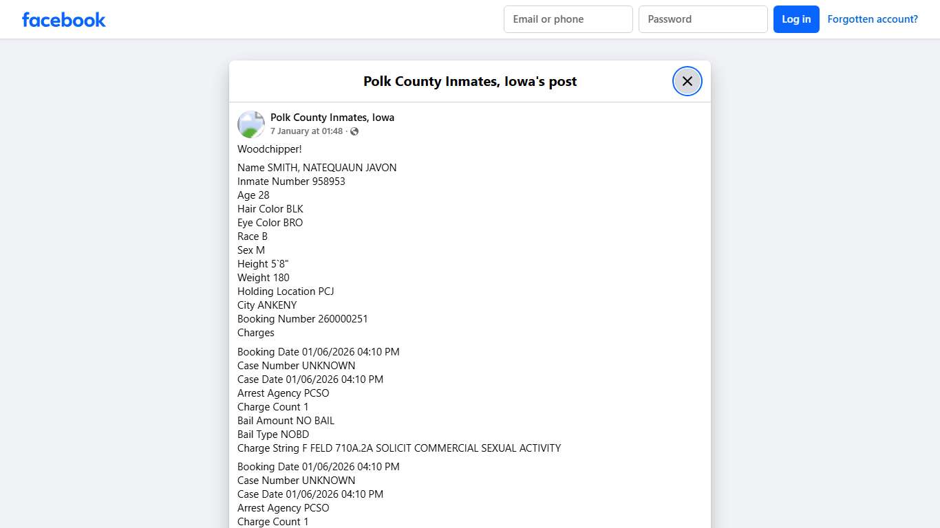 Woodchipper! Name SMITH,... - Polk County Inmates, Iowa Facebook